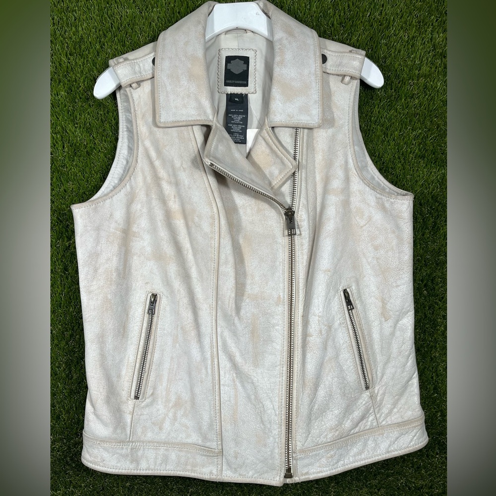 Harley Davidson Leather Vest in Distressed White Leather